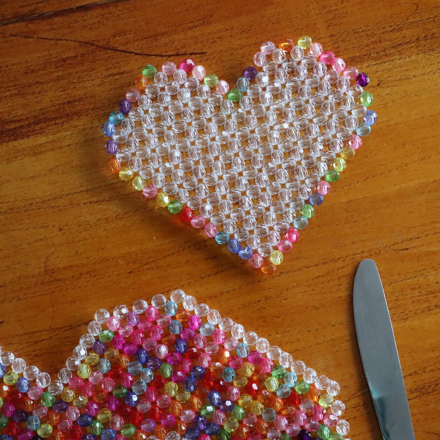 7. Love Heart Beaded Placemat and Coaster Set