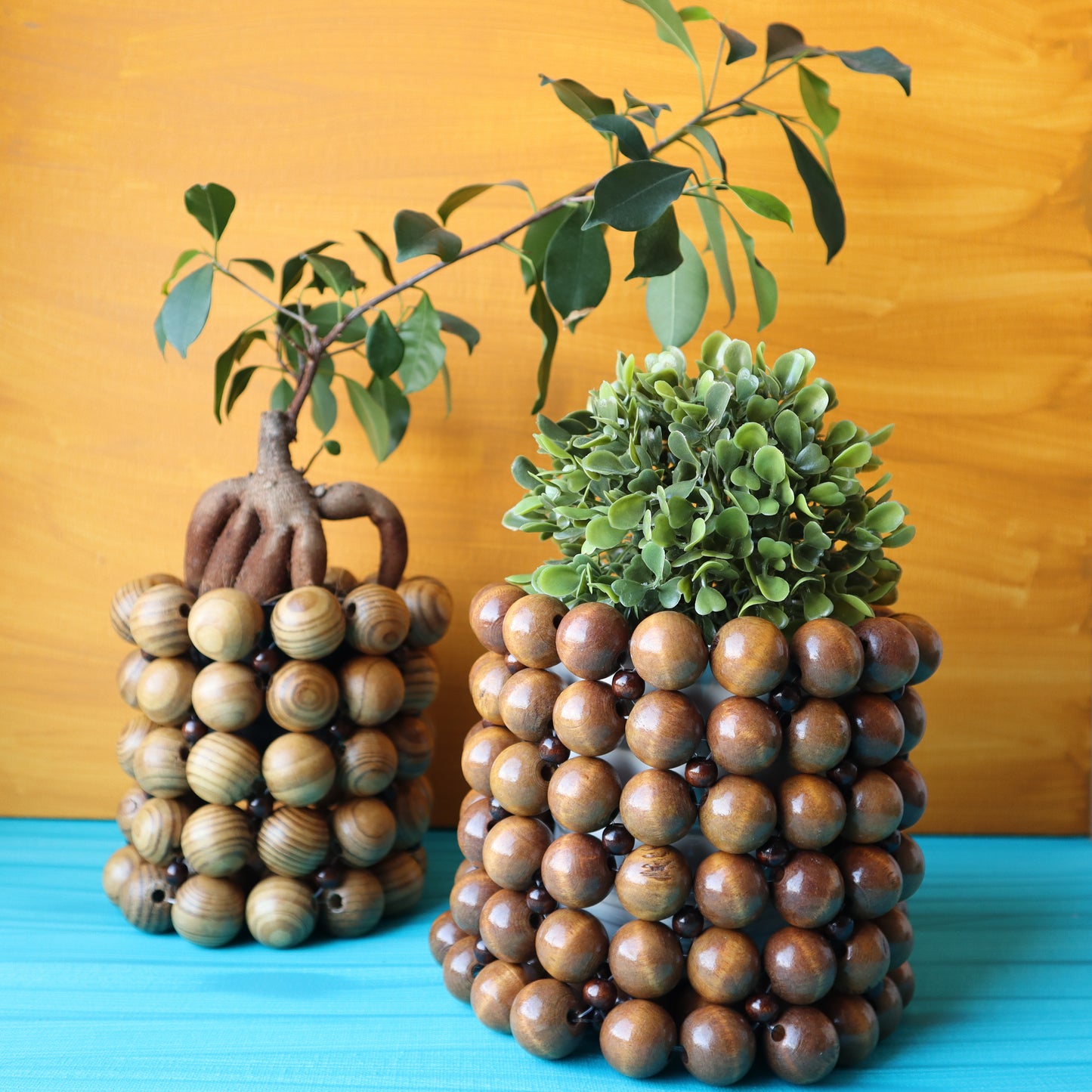 Handmade Wooden Beaded Plant Pot